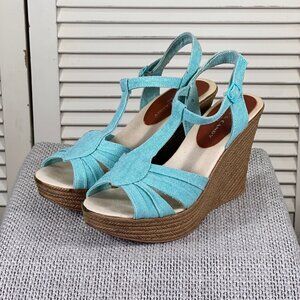 Rock and Candy by ZiGi Seafoam Green High Heeled Wedge Peep Toe Sandals Size 7.5